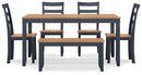 Gesthaven Dining Table with 4 Chairs and Bench (Set of 6)